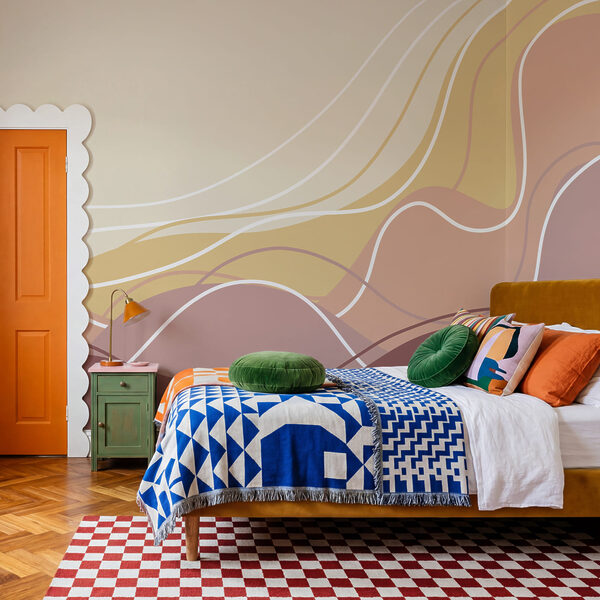 Brown and white wavy lines Wall mural Brown and white wavy lines