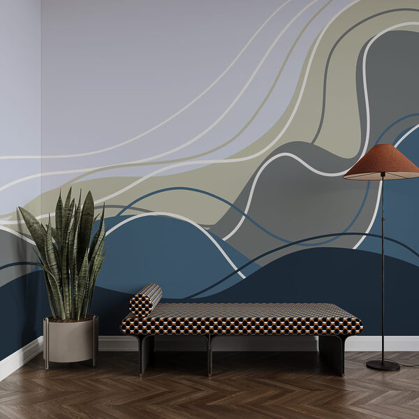 Blue and grey wavy lines Wall mural Blue and grey wavy lines