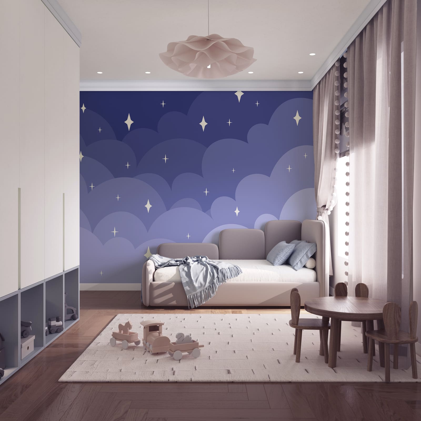 Blue sky with white clouds and stars Blue sky with white clouds and stars