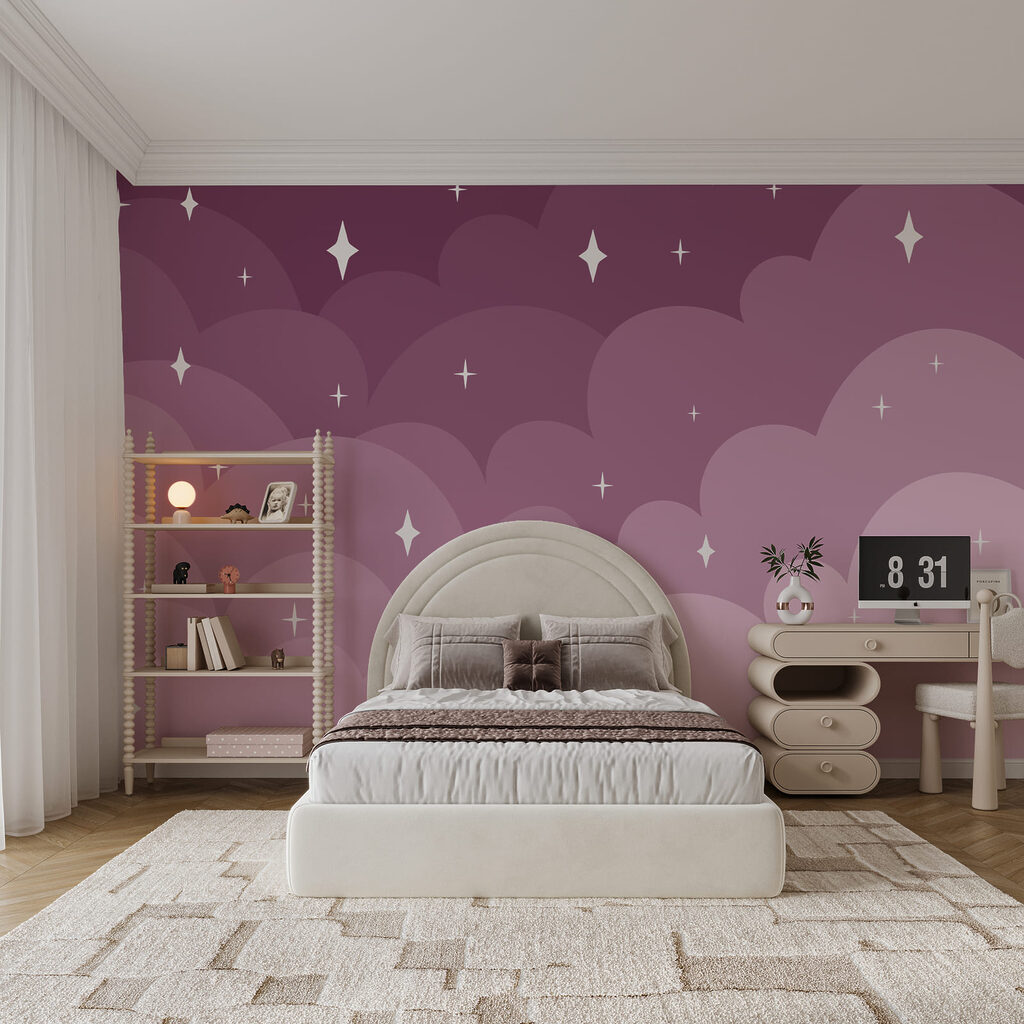 Purple and pink clouds and stars Purple and pink clouds and stars