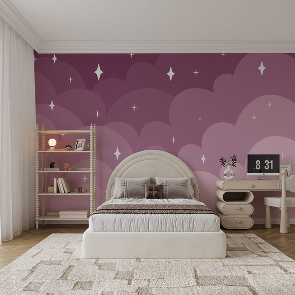 Purple and pink clouds and stars Wall mural Purple and pink clouds and stars