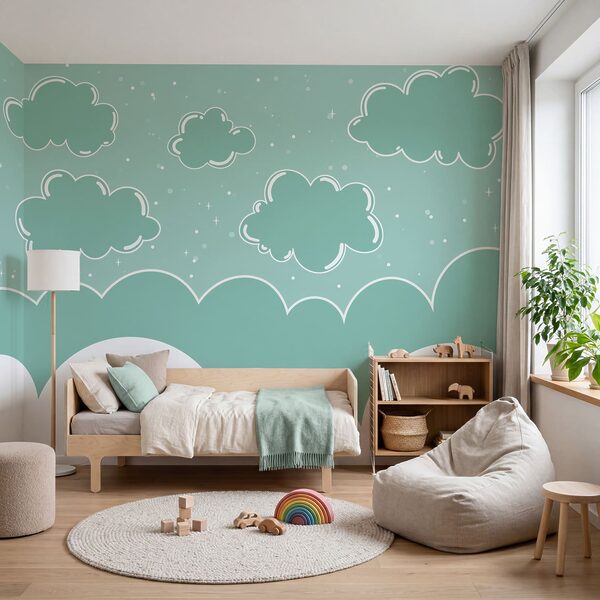 Blue and white clouds Wall mural Blue and white clouds