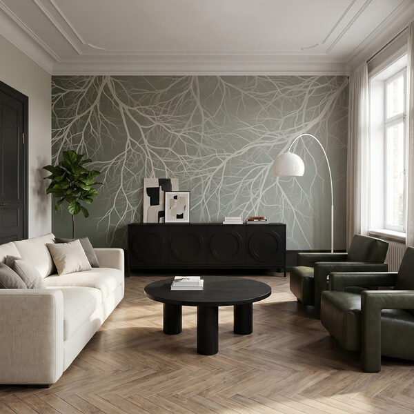 Wall mural White branches on a gray background (SKU: w03731) Wall mural Wall mural White branches on a gray background (SKU: w03731)