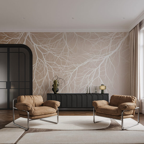 White branches on a beige background White branches on a beige background