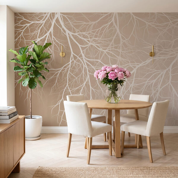 Wall mural White branches on a beige background (SKU: w03731v1) Wall mural Wall mural White branches on a beige background (SKU: w03731v1)