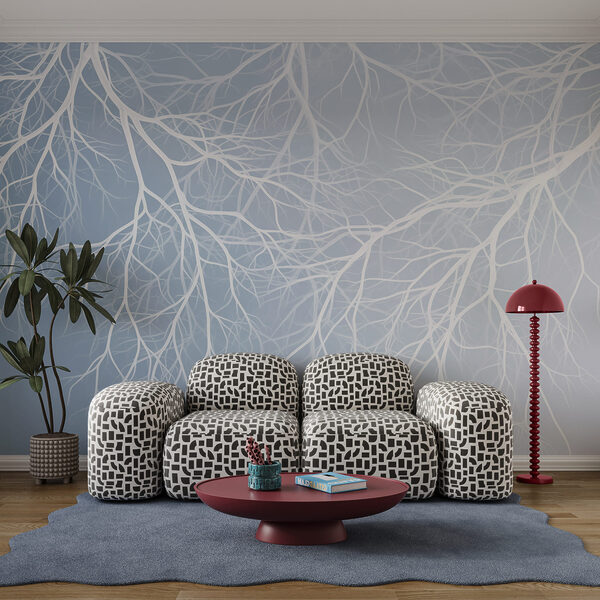 Wall mural White branches on a blue background (SKU: w03731v2) Wall mural Wall mural White branches on a blue background (SKU: w03731v2)