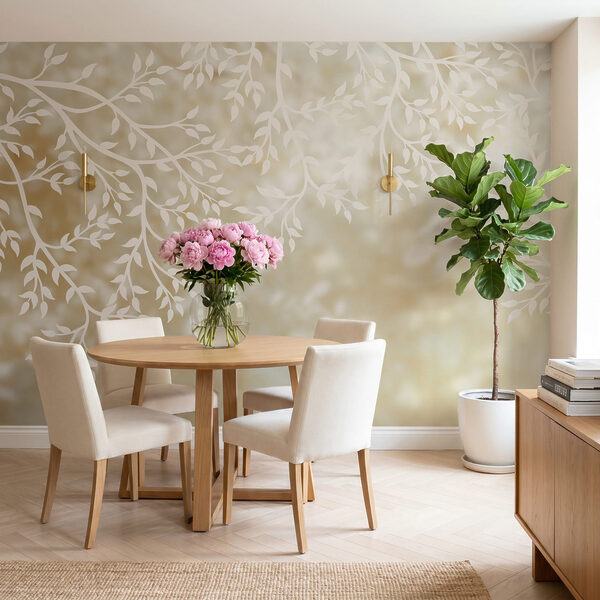 Wall mural White branches with leaves (SKU: w03765) Wall mural Wall mural White branches with leaves (SKU: w03765)