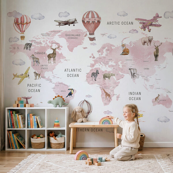 Wall mural Map of the world with animals and birds (SKU: w04636v3) Wall mural Wall mural Map of the world with animals and birds (SKU: w04636v3)
