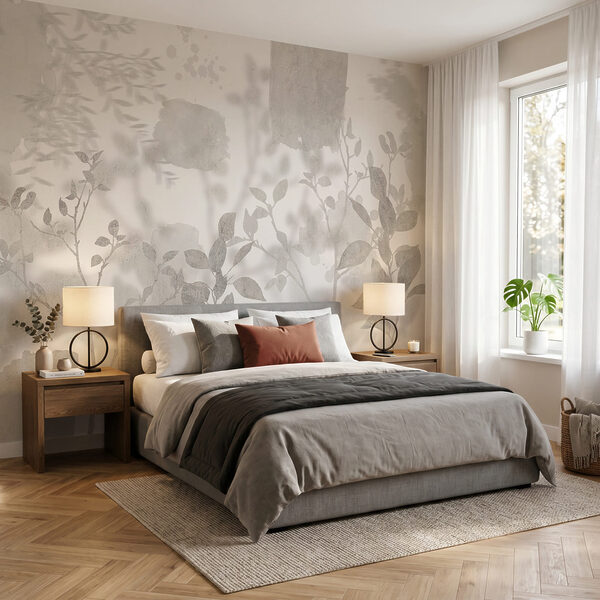 White and gray background with plants and leaves White and gray background with plants and leaves