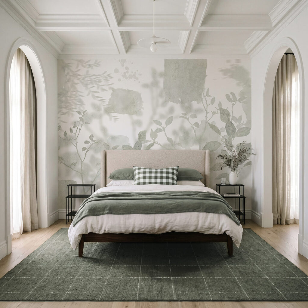 White and gray background with leaves and brush strokes