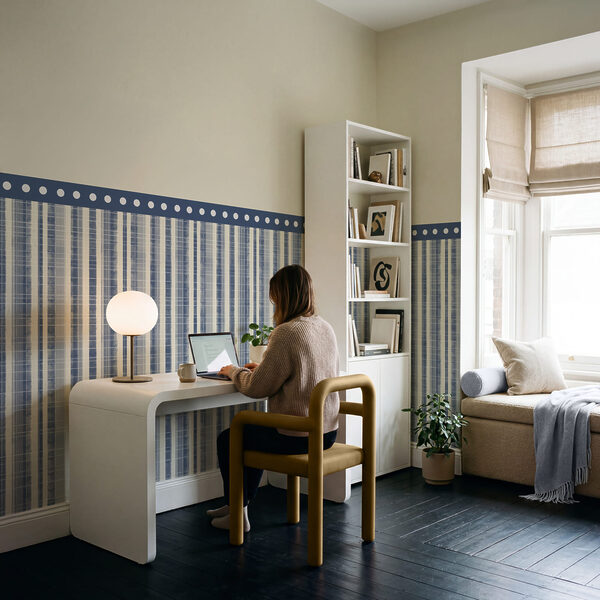Strip of blue and white fabric