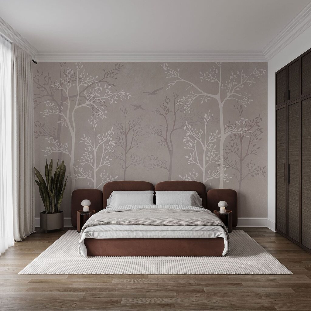 Wallpaper with trees and birds