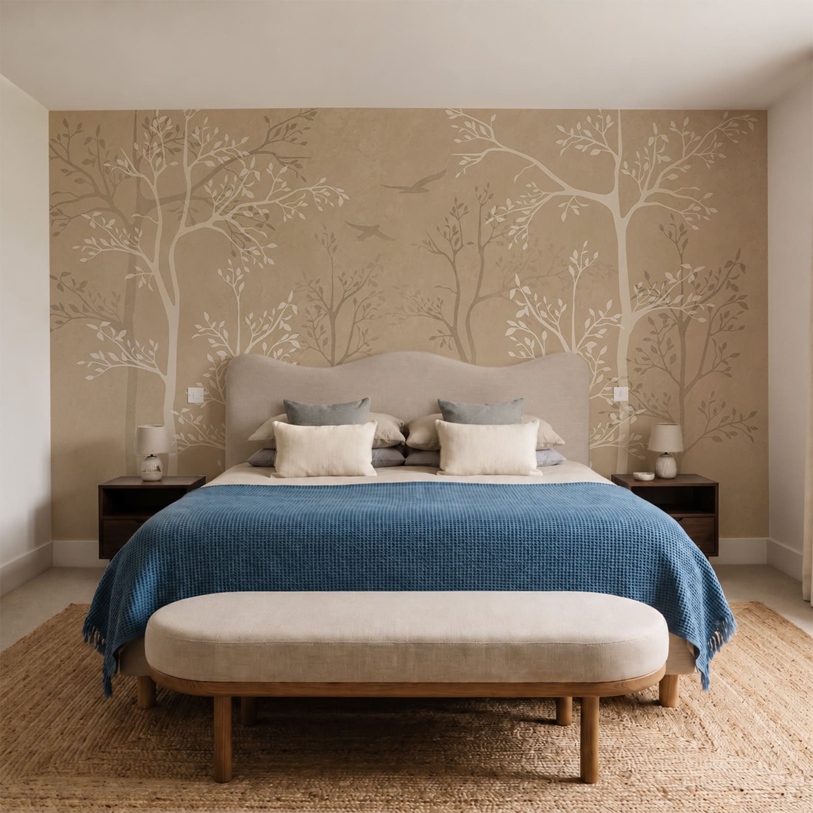 Wallpaper with trees and birds