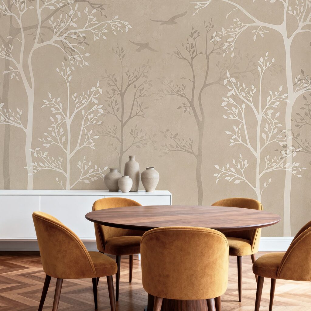 Wallpaper with trees and birds
