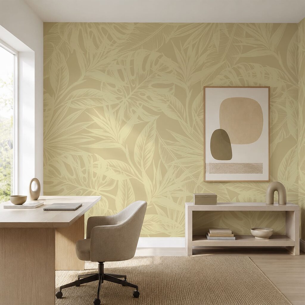 Pattern of leaves on a beige background