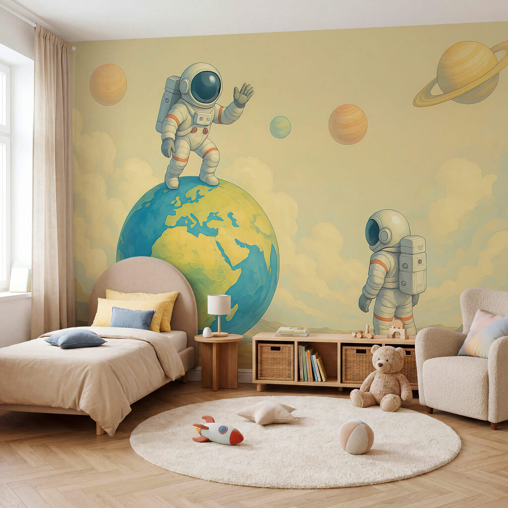 Two astronauts standing on a planet