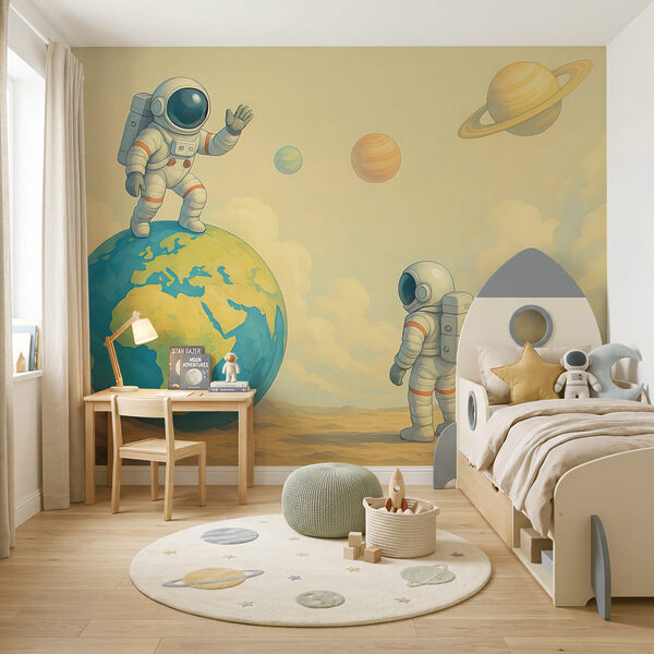 Two astronauts standing on a planet