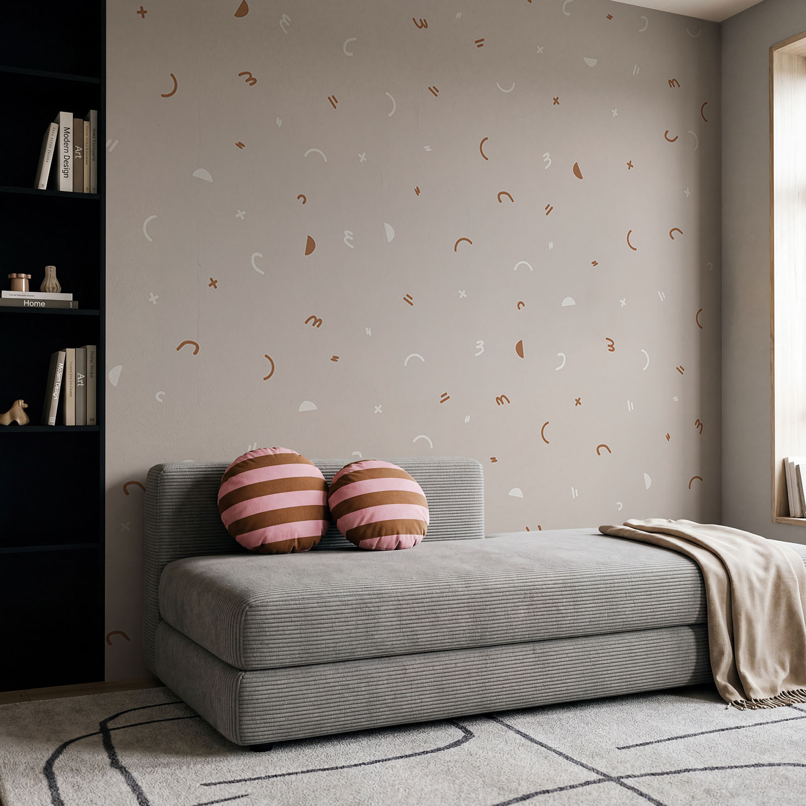 Pattern of small shapes and symbols