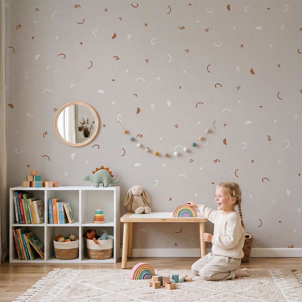 Pattern of small shapes and symbols