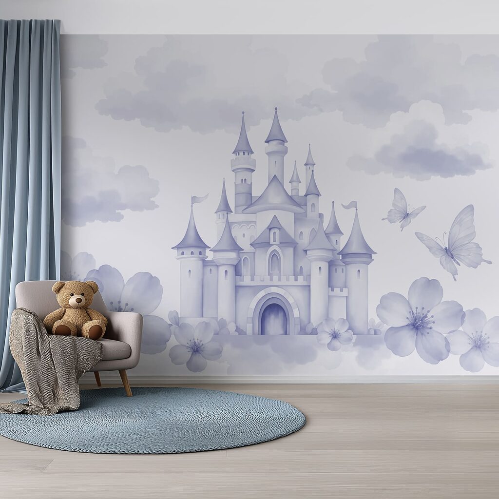 Castle with butterflies and flowers
