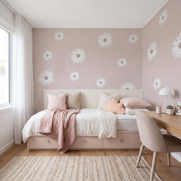 White flowers on a pink background