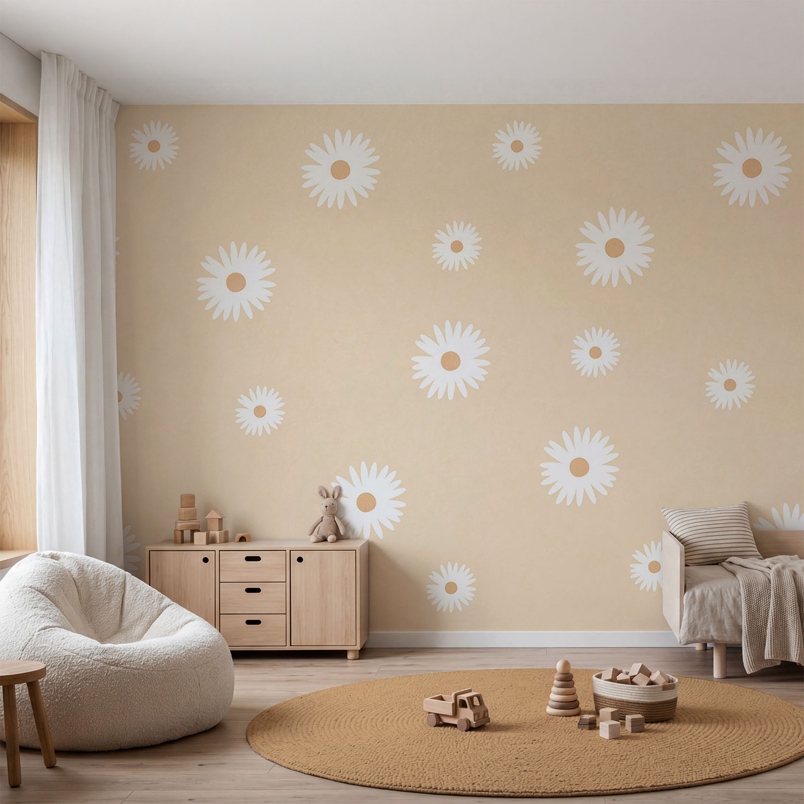 White flowers on a beige background