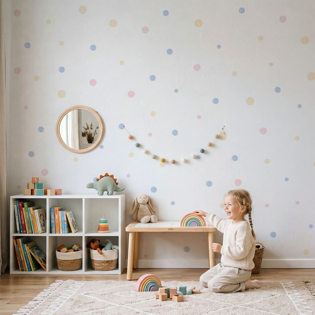 White background with multicolored dots