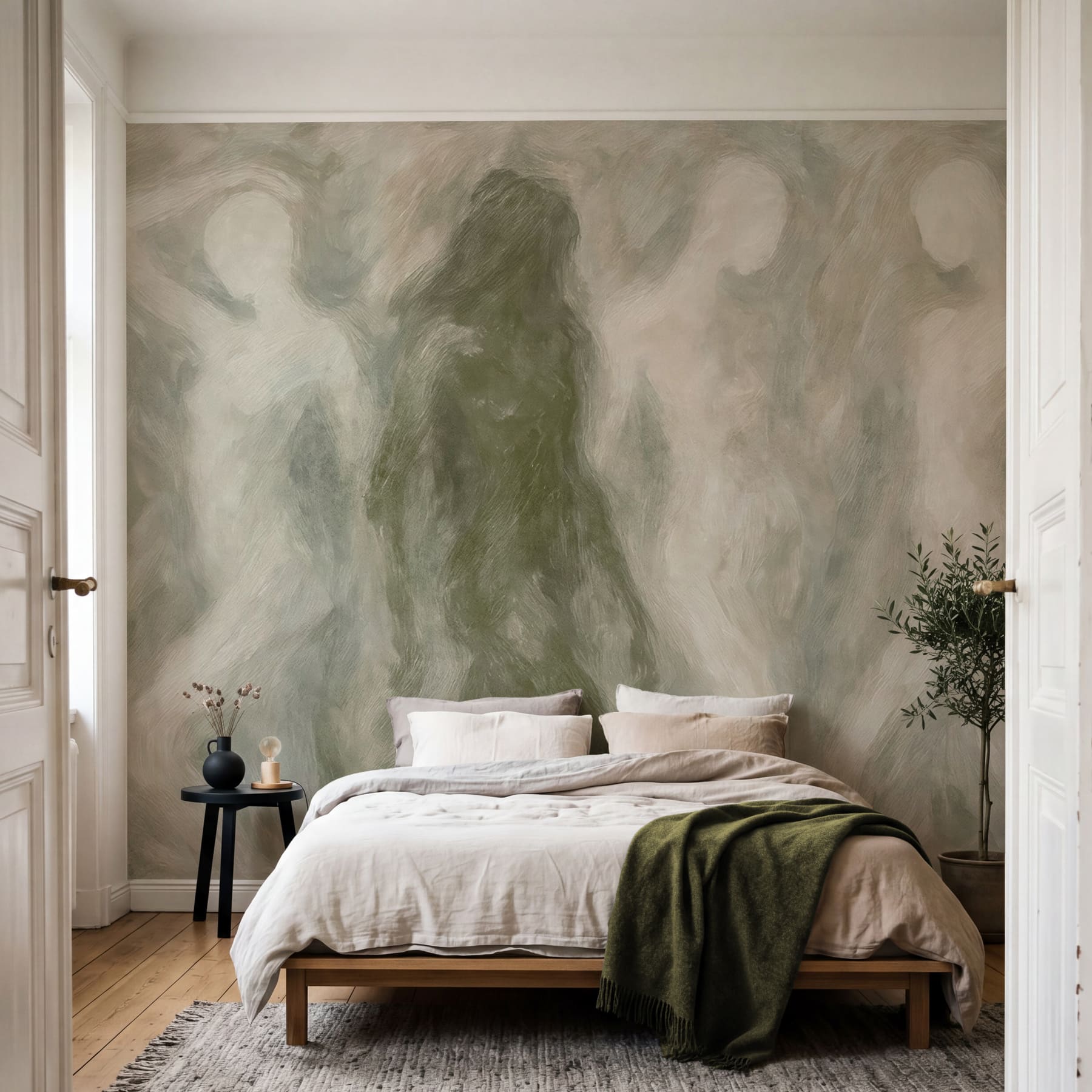 Group of people in a grey and white room