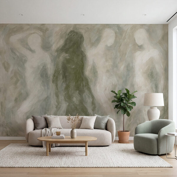 Group of people in a grey and white room
