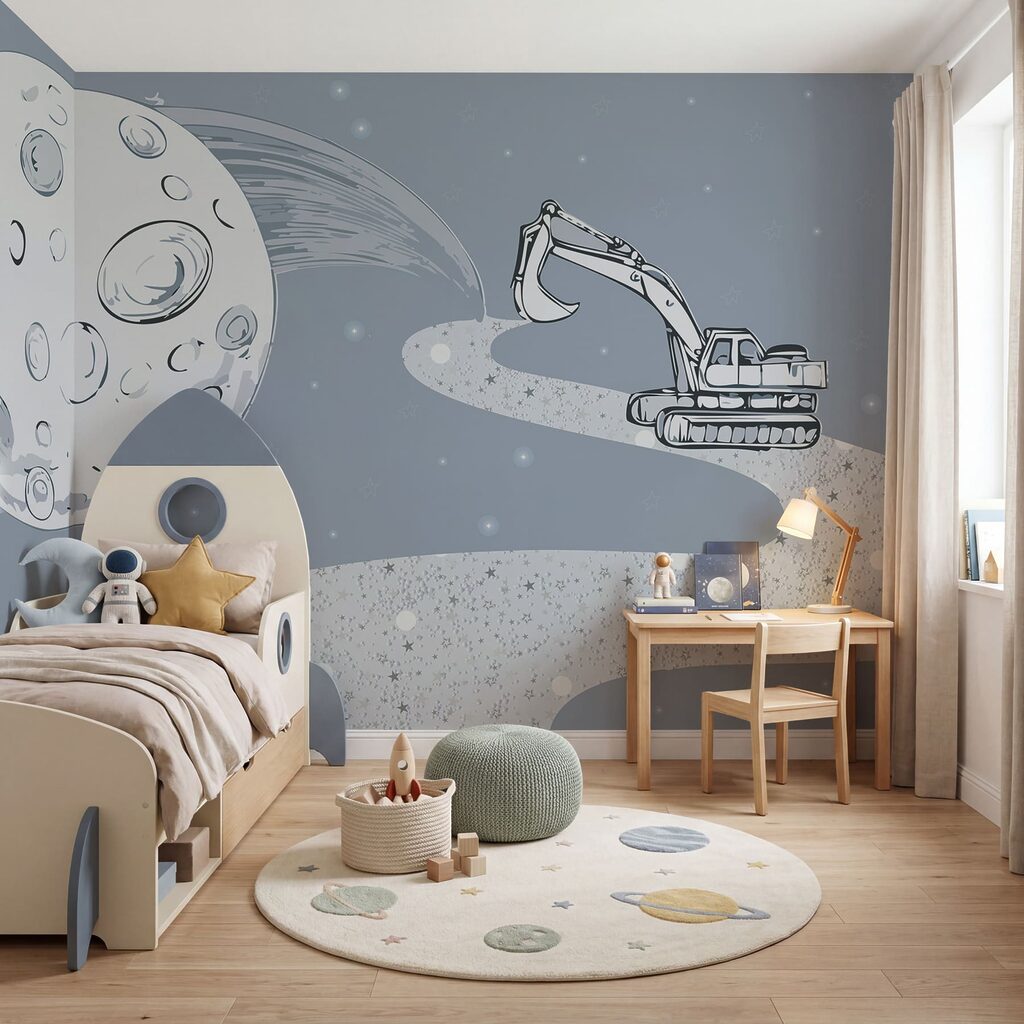 Cartoon of a bulldozer and a moon Cartoon of a bulldozer and a moon