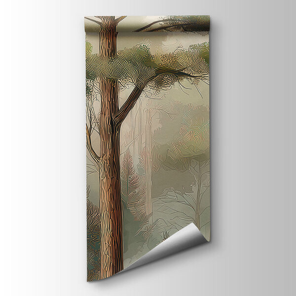 Group of trees in a foggy forest
