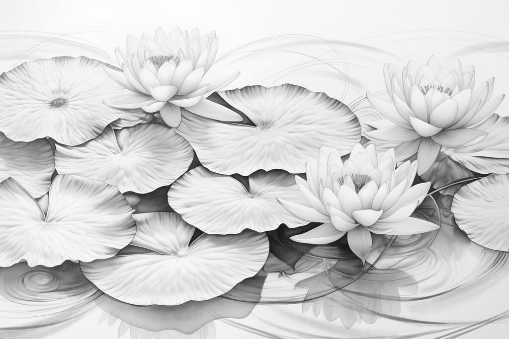Drawing of lily pads and water lilies Drawing of lily pads and water lilies
