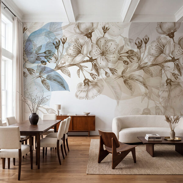 Wall mural Delicate blossoms in soft hues (SKU: w09051) Wall mural Wall mural Delicate blossoms in soft hues (SKU: w09051)