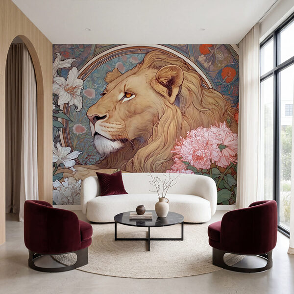 Lion with flowers around it Lion with flowers around it