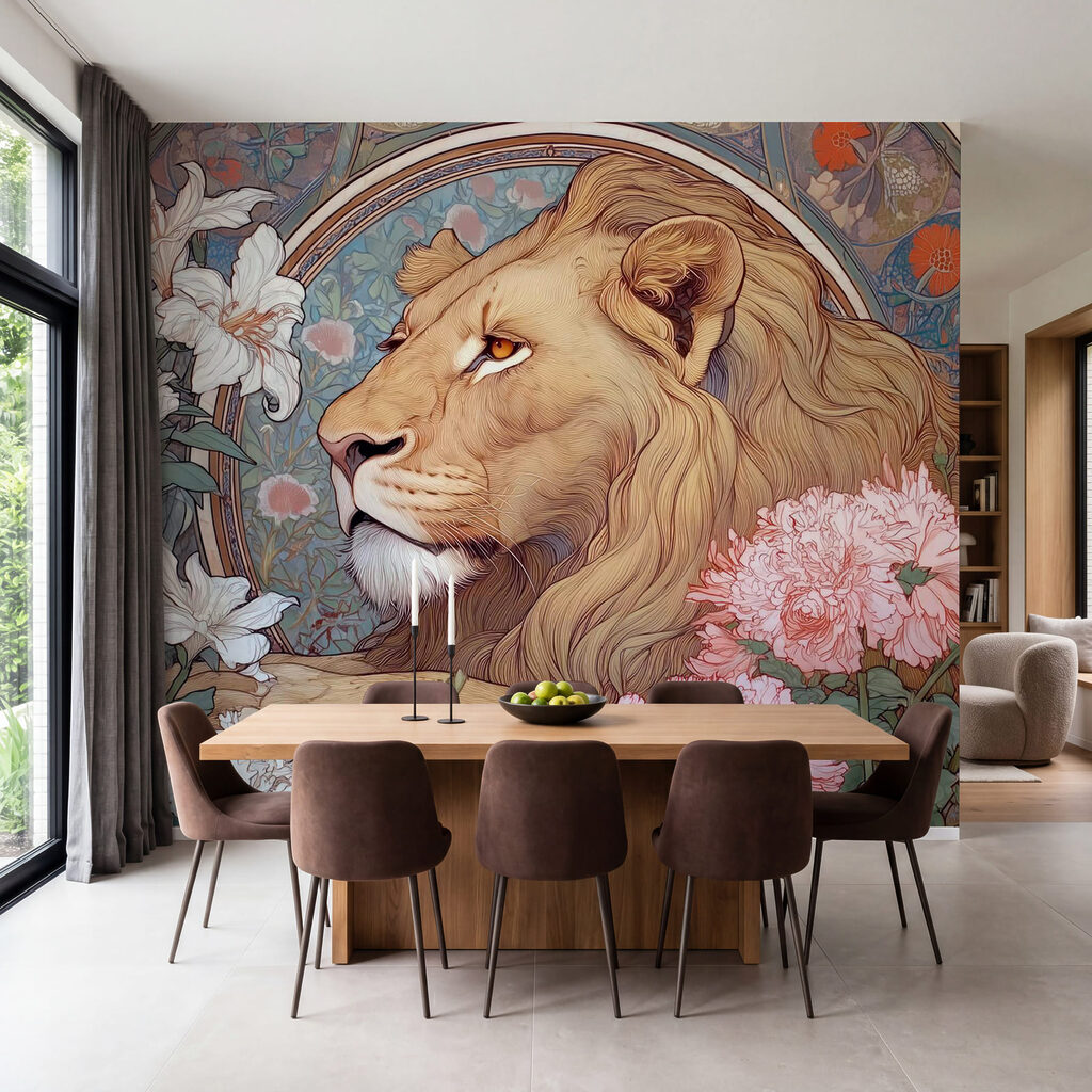 Lion with flowers around it Lion with flowers around it