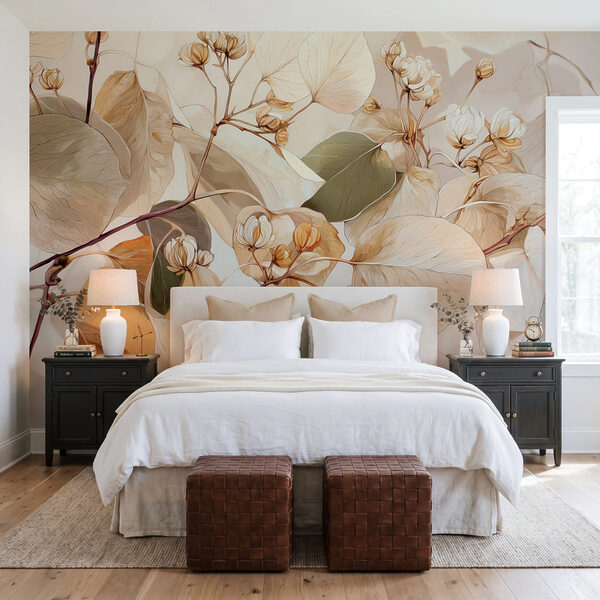 Wall mural Delicate leaves in soft hues (SKU: w09082) Wall mural Wall mural Delicate leaves in soft hues (SKU: w09082)