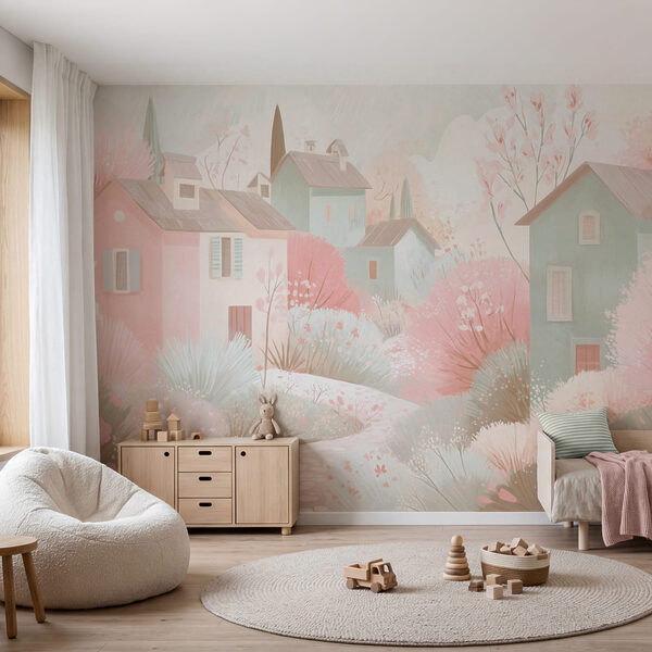 Wall mural Painting of a small town (SKU: w09095) Wall mural Wall mural Painting of a small town (SKU: w09095)