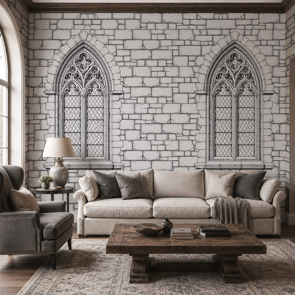 Stone wall with windows Stone wall with windows