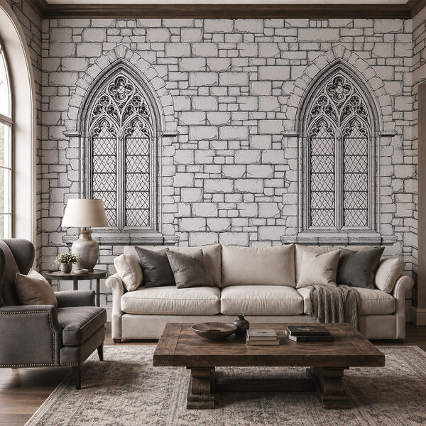 Stone wall with windows Stone wall with windows