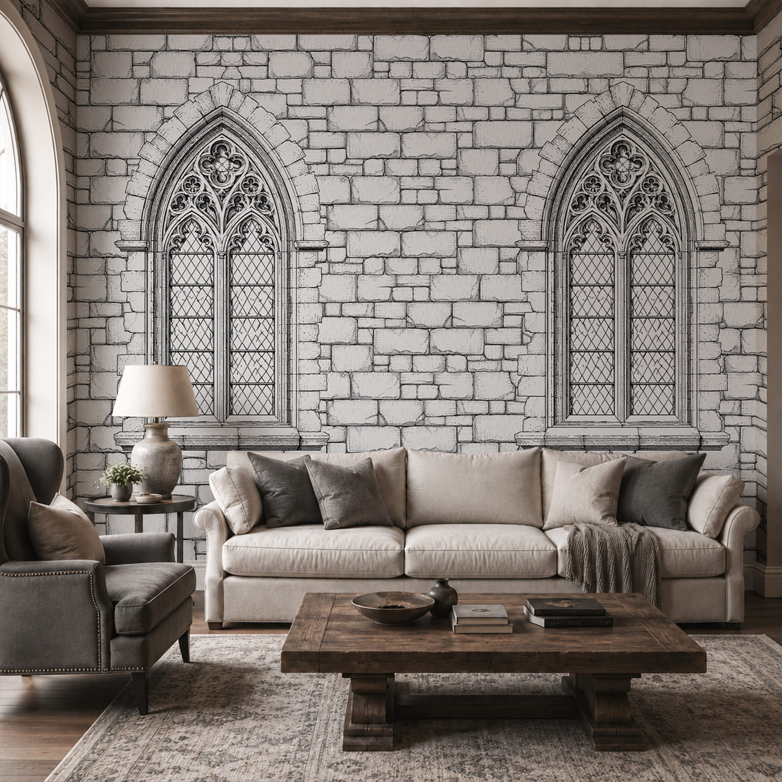 Stone wall with windows Stone wall with windows