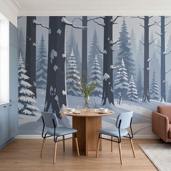 Wall mural Snowy road in a forest (SKU: t00816) Wall mural Wall mural Snowy road in a forest (SKU: t00816)