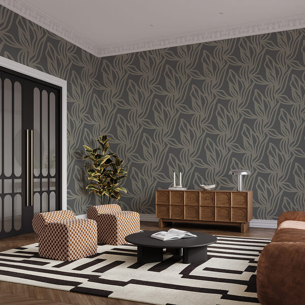 Wall mural Pattern of leaves on a gray background (SKU: t00817) Wall mural Wall mural Pattern of leaves on a gray background (SKU: t00817)