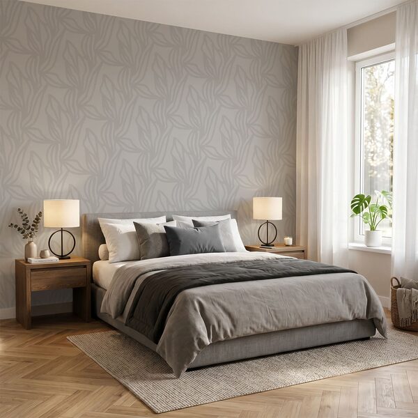 Wall mural Grey pattern with leaves (SKU: t00817v2) Wall mural Wall mural Grey pattern with leaves (SKU: t00817v2)