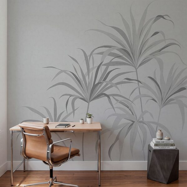 Wall mural Grey background with leaves (SKU: t00818v1) Wall mural Wall mural Grey background with leaves (SKU: t00818v1)