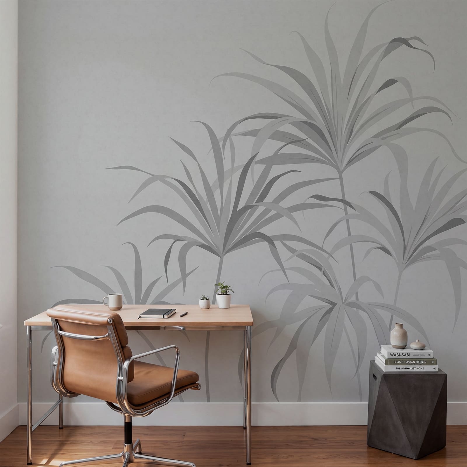 Grey background with leaves Grey background with leaves