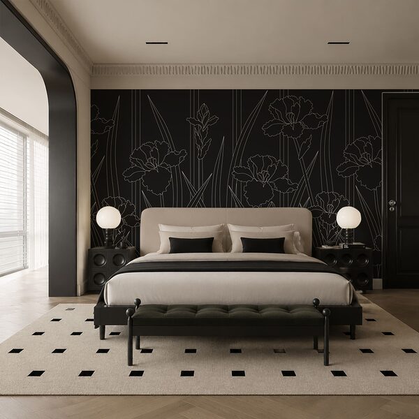 Wall mural Black and white floral pattern (SKU: t00820) Wall mural Wall mural Black and white floral pattern (SKU: t00820)
