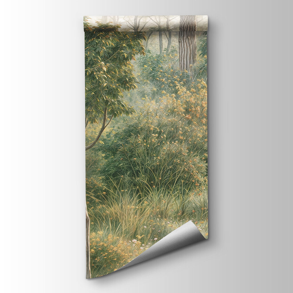 Painting of a forest with trees and plants Painting of a forest with trees and plants