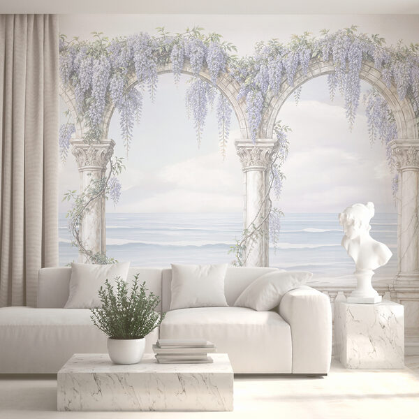 White archway with purple flowers on it White archway with purple flowers on it