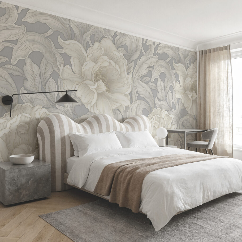 Wallpaper with flowers and leaves Wallpaper with flowers and leaves