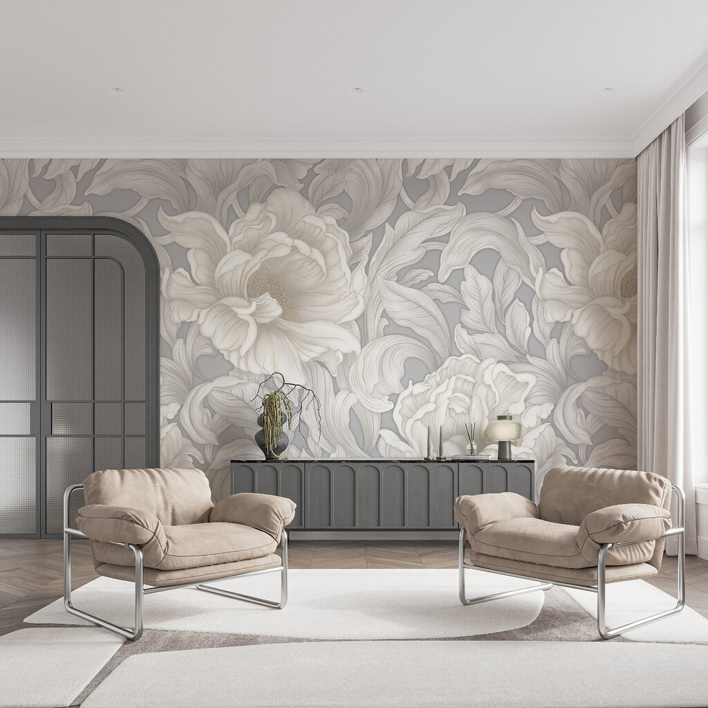 Wallpaper with flowers and leaves Wallpaper with flowers and leaves
